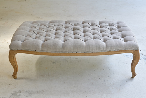 003  Ottomans - Large dove grey upholstered linen 